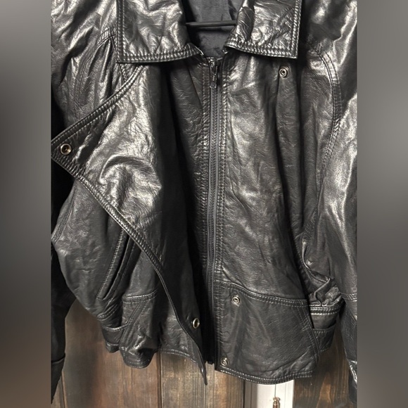 Andrew Marc 100% Leather Moto Jacket Black Zip Up Belted Waist Women’s Medium - Picture 4 of 6